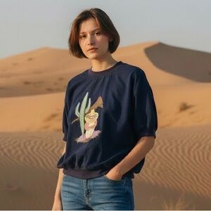 Vintage Shari’s Originals Arizona Blue Short Sleeve Tee with Cactus Design